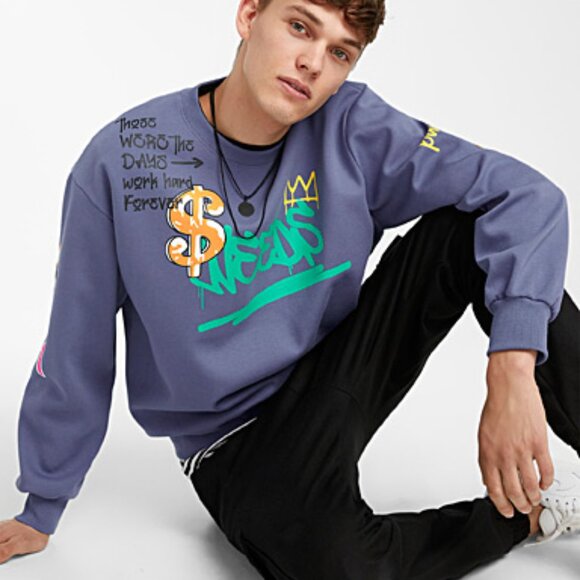 Simons/Djab Blue Crewneck Sweater with Unique Graphics BRAND NEW WITH TAG - Picture 3 of 3